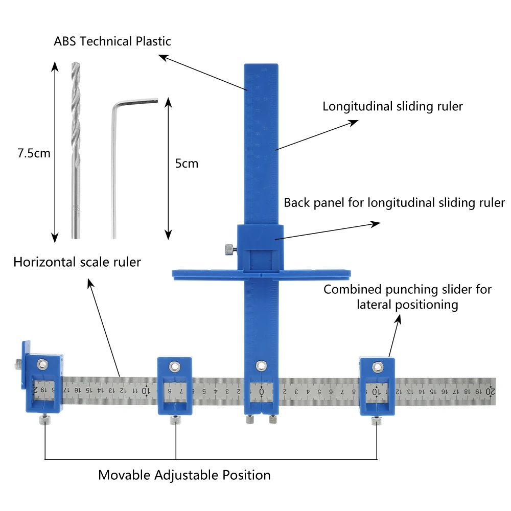 

Adjustable Handle Hole Punch Locator Sleeve Cabinet Hardware Jig Drill Guide Template Hand Measuring Tool Woodworking Supplies
