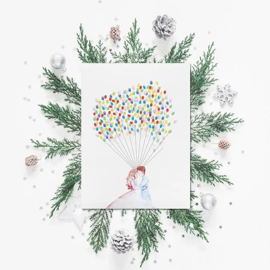 DIY картина по отпечатку пальца милый рисунок для гостей свадебное украшение дома