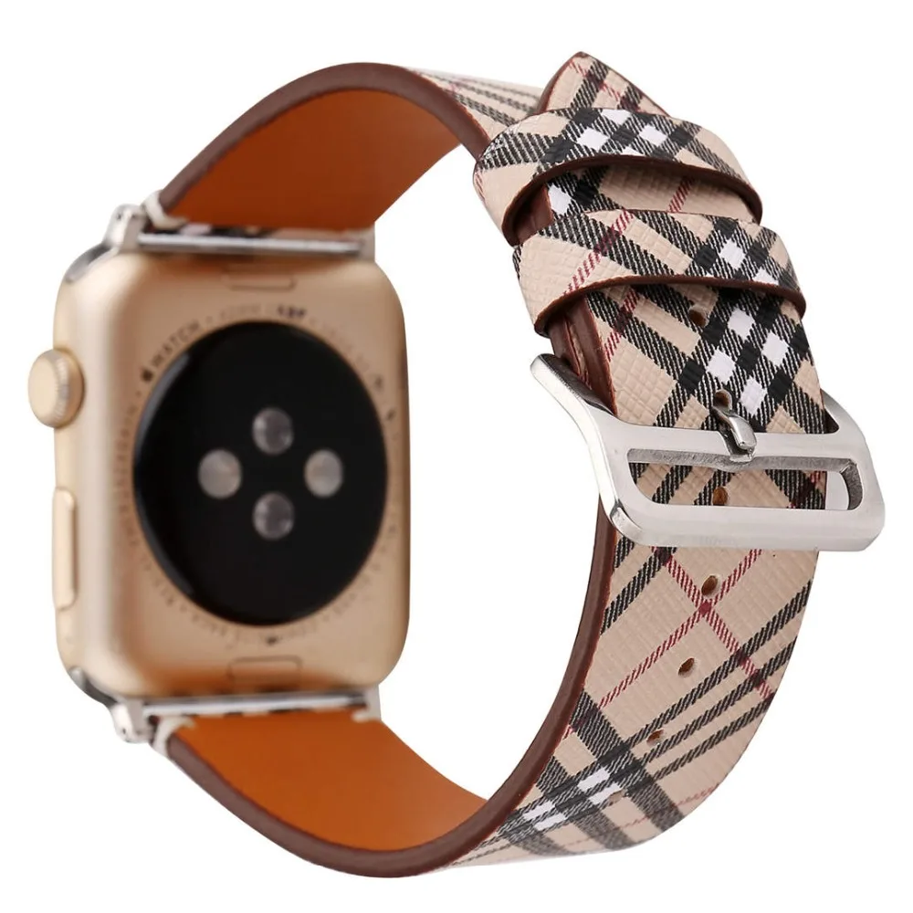 Ремешок из натуральной кожи для iwatch 5 4 3 2 1 ремешок для Apple Watch 38 мм 42 мм 40 мм 44 мм модный клетчатый браслет для часов