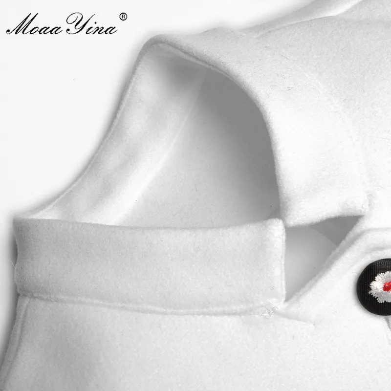 Женское шерстяное пальто MoaaYina теплое дизайнерское с воротником из кроличьего