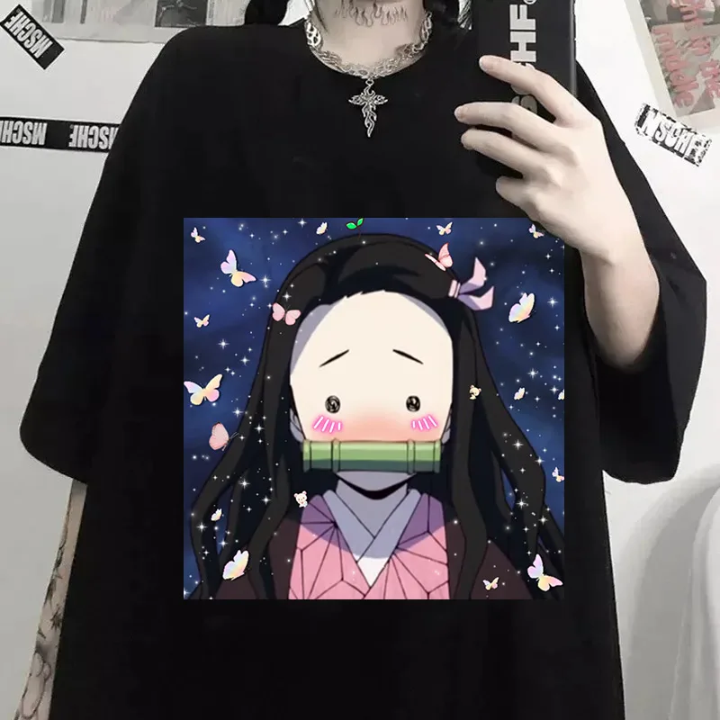 

Kamado Nezuko T-Shirts Women Cotton Lovely Girls T Shirts Demon Slayer Kimetsu No Yaiba Tops Summer Anime Tees Shirt Female