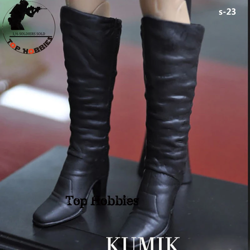 

3cmL KUMIK 1/6 Scale FS23 Black Boots High Tube Shoes Soft plastic No Feet Fit 12" Female Male Action Figure Body Toys Gift
