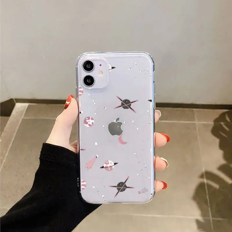 

Cute Cartoon Astronaut Planet Phone Case Transparent for iPhone 6 7 8 11 12 s mini pro X XS XR MAX Plus