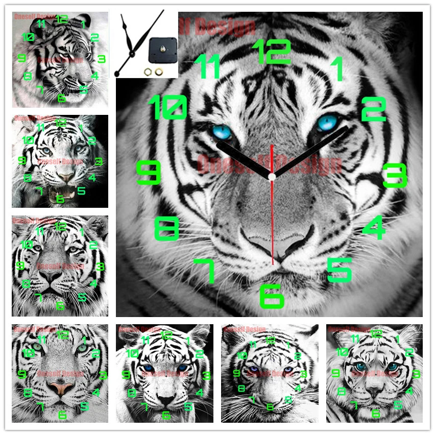 diy diamond embroidery full set clock animal tiger diamond painting 5d tiger rhinestone pictures decoration home wall sticker