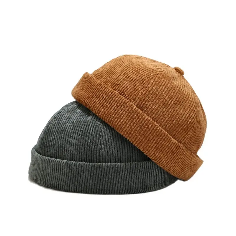 

2021 Corduroy Brimless Hat Landlord Breathable Winter Beanie Hat Cotton Retro Skull cap AdjustableHip Hop Men Women Hat