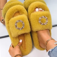 womens slippers faux fur rhinestone decor slides flat sandals fluffy fashion slippers platform flip flops diy designer shoes