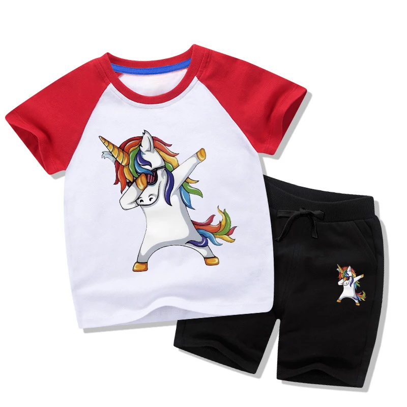 Summer Baby Boys Girls Unicorn Sport Clothing Set Boy Sets Tshirts Shorts Pants Toddler Kids Clothes Children Casual Tops Set