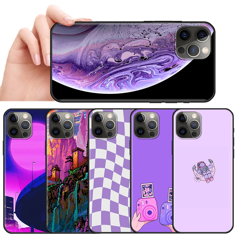 

Silicone Case for Apple iPhone 11 7 XR 12 Pro Max X 6 6S 8 Plus 11Pro 12 Mini XS 5 5S SE Back Cover Purple Background Pattern