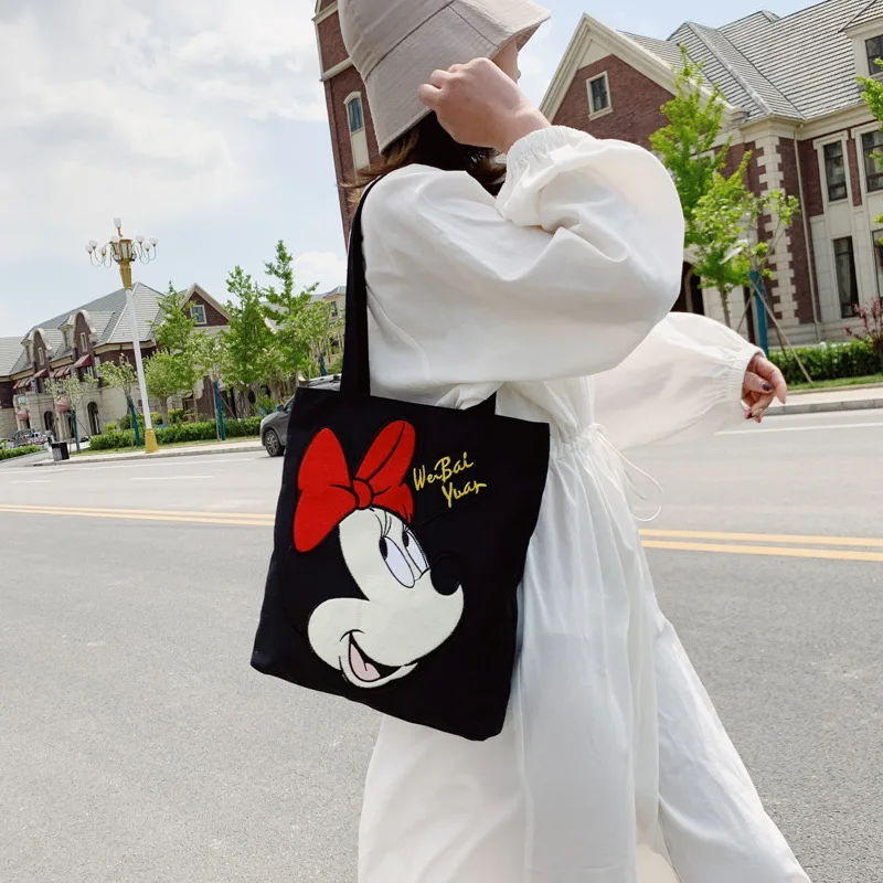 Холщовая женская сумка на одно плечо с изображением Микки и Минни Маус|Плюшевые