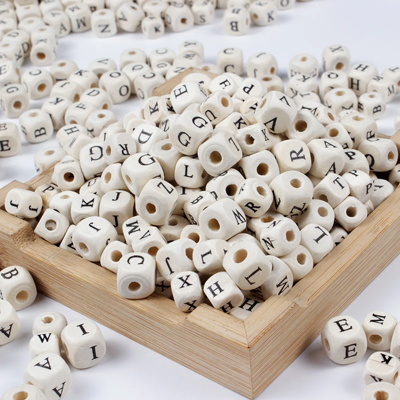 

50-200Pcs/Lot 8mm 10mm Square Wooden Alphabet Letter Number Diy Beads Baby Smooth Teether For Jewelry Making Accessories
