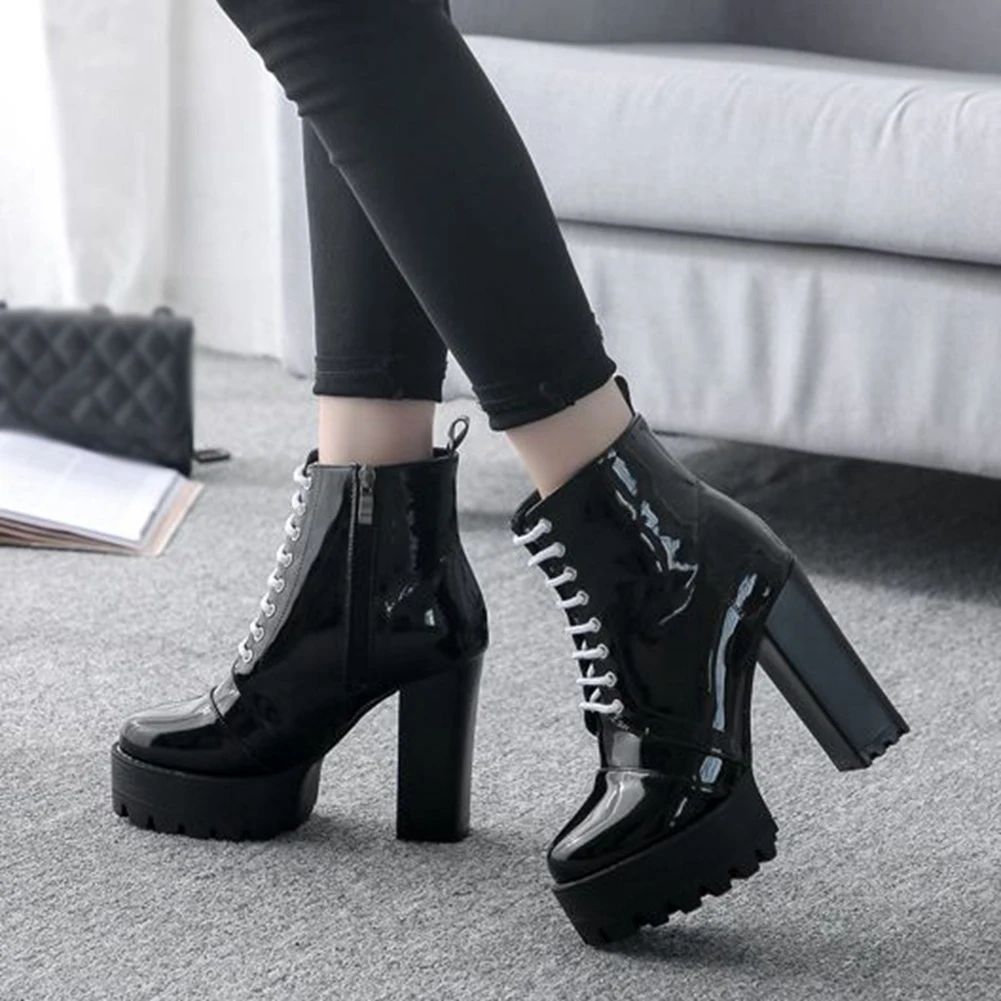 

DoraTasia Brand New Female Thick High Heels Ankle Boots Fashion Platform Zip Boots Women 2020 Party Office Mature Shoes Woman