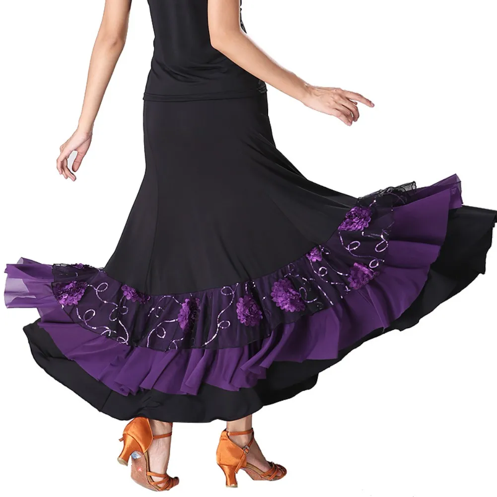 

Fashion Modern Dance Skirt Sequins flowers skirts Tango Ballroom Waltz Dance Skirt for Women Lady Adult Party Half-length Skirt