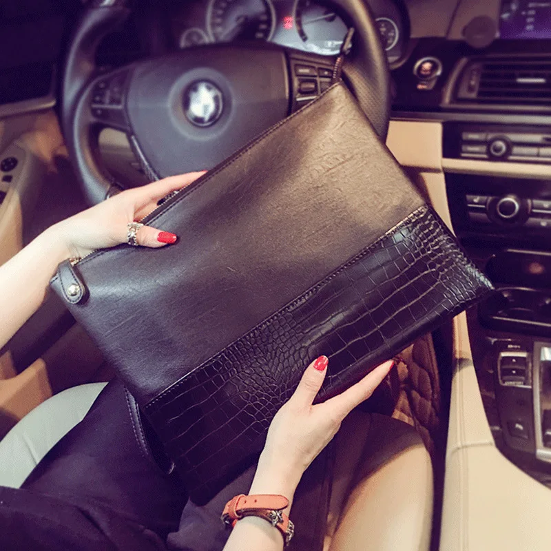 

Fashion Male Envelope Bag Vintage Alligator Crocodile Leather Business Male Clutch Shoulder bag Fashion Day Clutches Zipper Bags