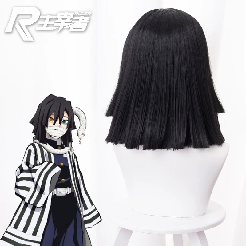 

Wigs Prop! Demon Slayer:Kimetsu No Yaiba Iguro Obanai Cosplay Black Layered Modelling Short Hair Unisex Role Play Accessories