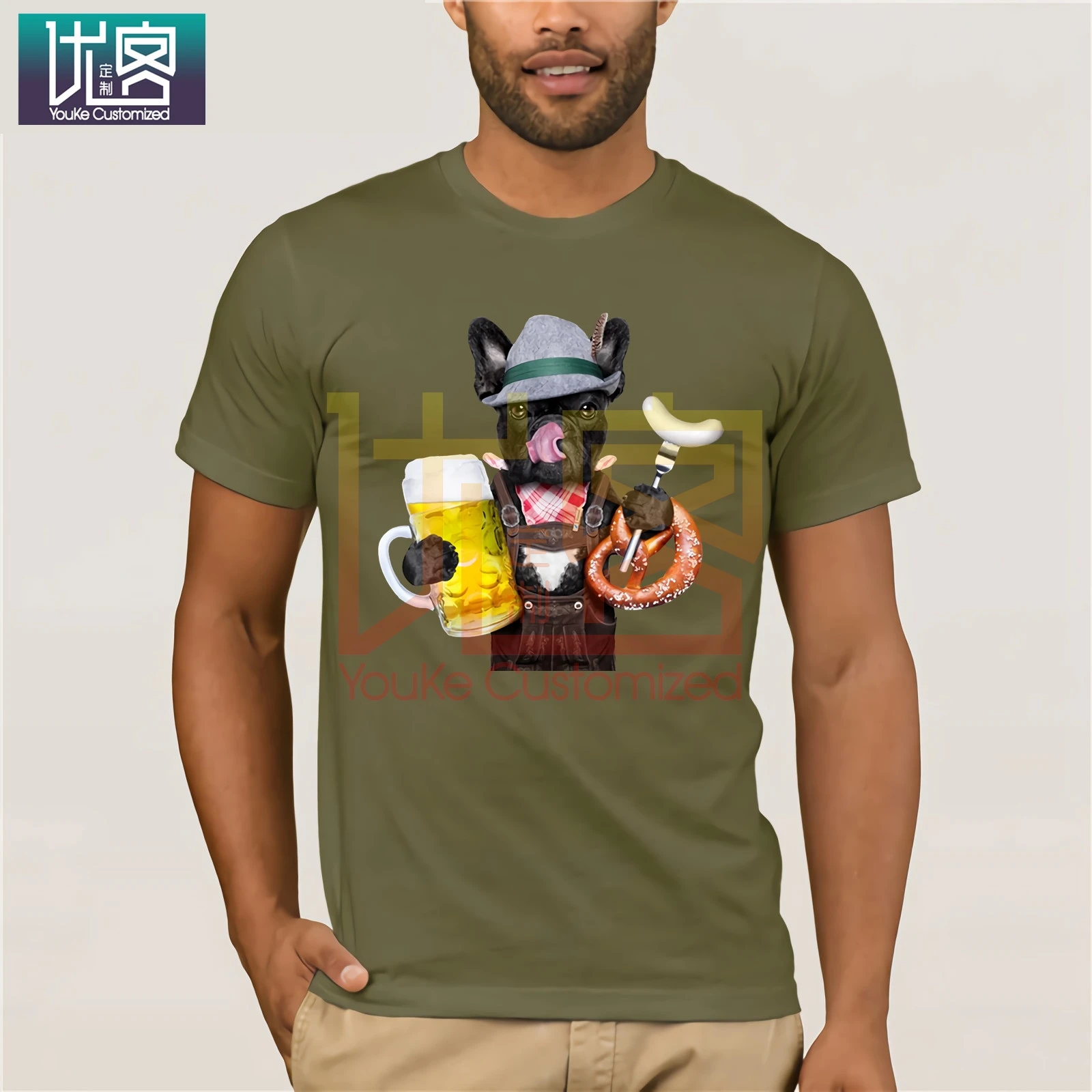 Французский бульдог баварский стиль пива Мужская забавная футболка для домашних