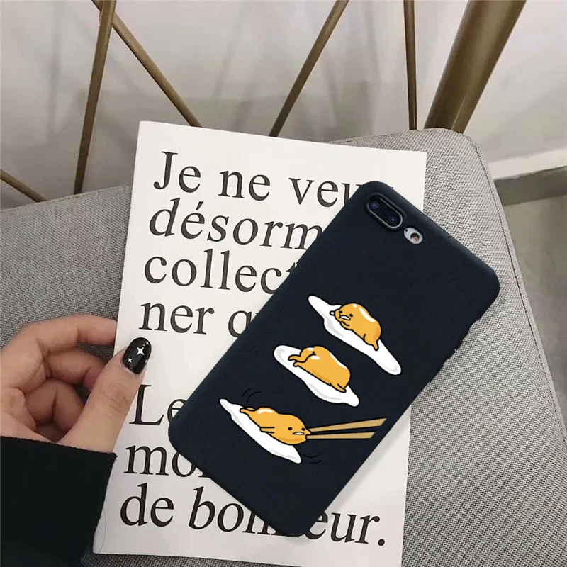

GYKZ Cartoon Gudetama Lazy Egg Fitted Case For iPhone 11 Pro X XS MAX XR 7 8 6 6s Plus Black Silicone Soft Phone Cover Coque Bag