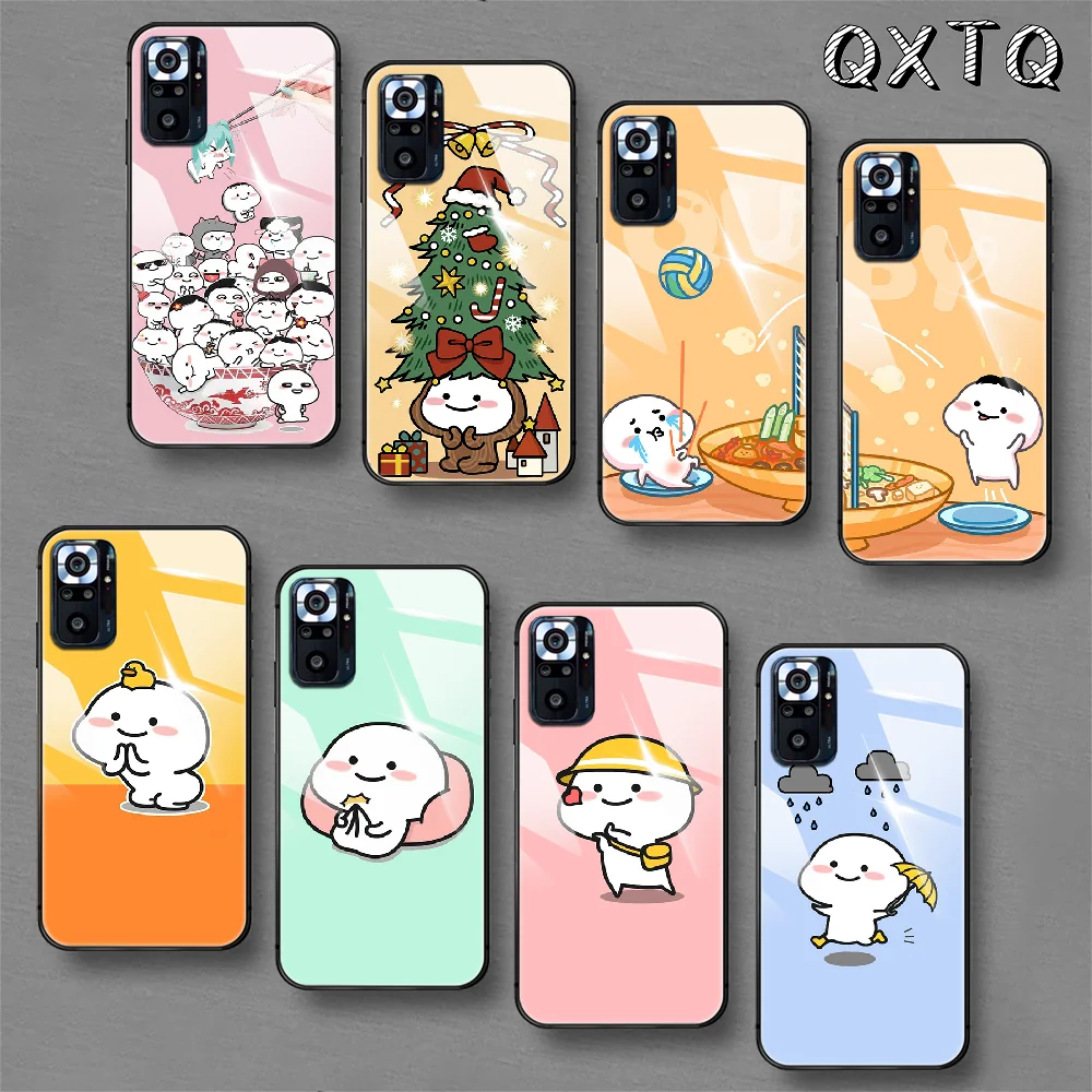 

Quby Cute Puppy Cartoon Tempered Glass Smart Phone Case For Xiaomi Redmi Note 7 8 9 10 K 30 40 S A C T 5G Pro Cover Cell Hoesjes