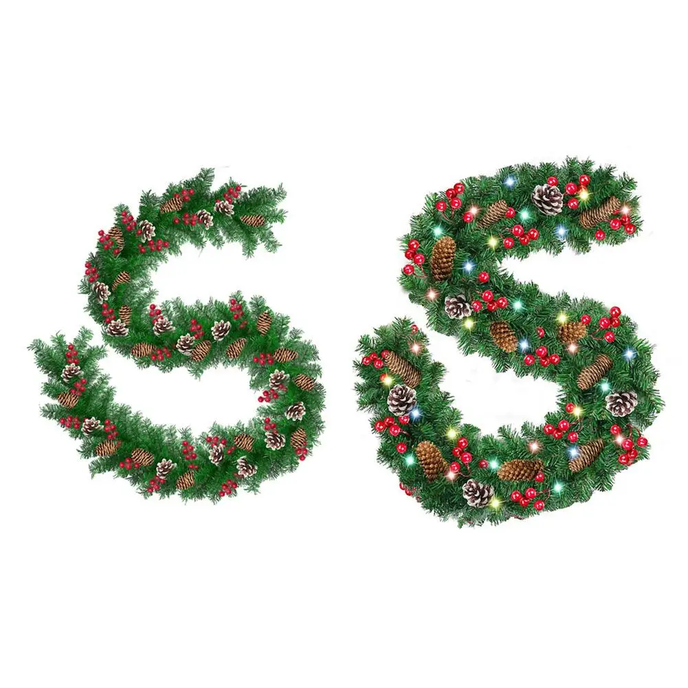 

Christmas Garland With Lights 8.85ft Pine Needles Garland Berries Pine Cones Garland For Christmas Wedding Party Indoor Decor