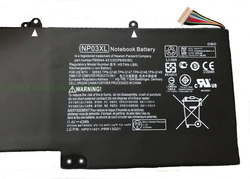 CP аккумулятор для ноутбука NP03 NP03XL 11 4 В/43 Втч Pavilion X360 13-A010DX TPN-Q146 TPN-Q147 TPN-Q148 HSTNN-LB6L 760944
