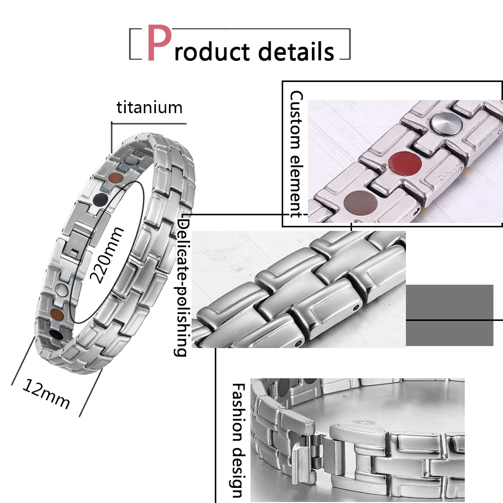 Магнитный терапевтический титановый браслет для мужчин обезболивающий золотой