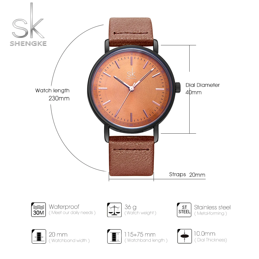 SK повседневные женские кварцевые часы новые модные наручные с кожаным ремешком и