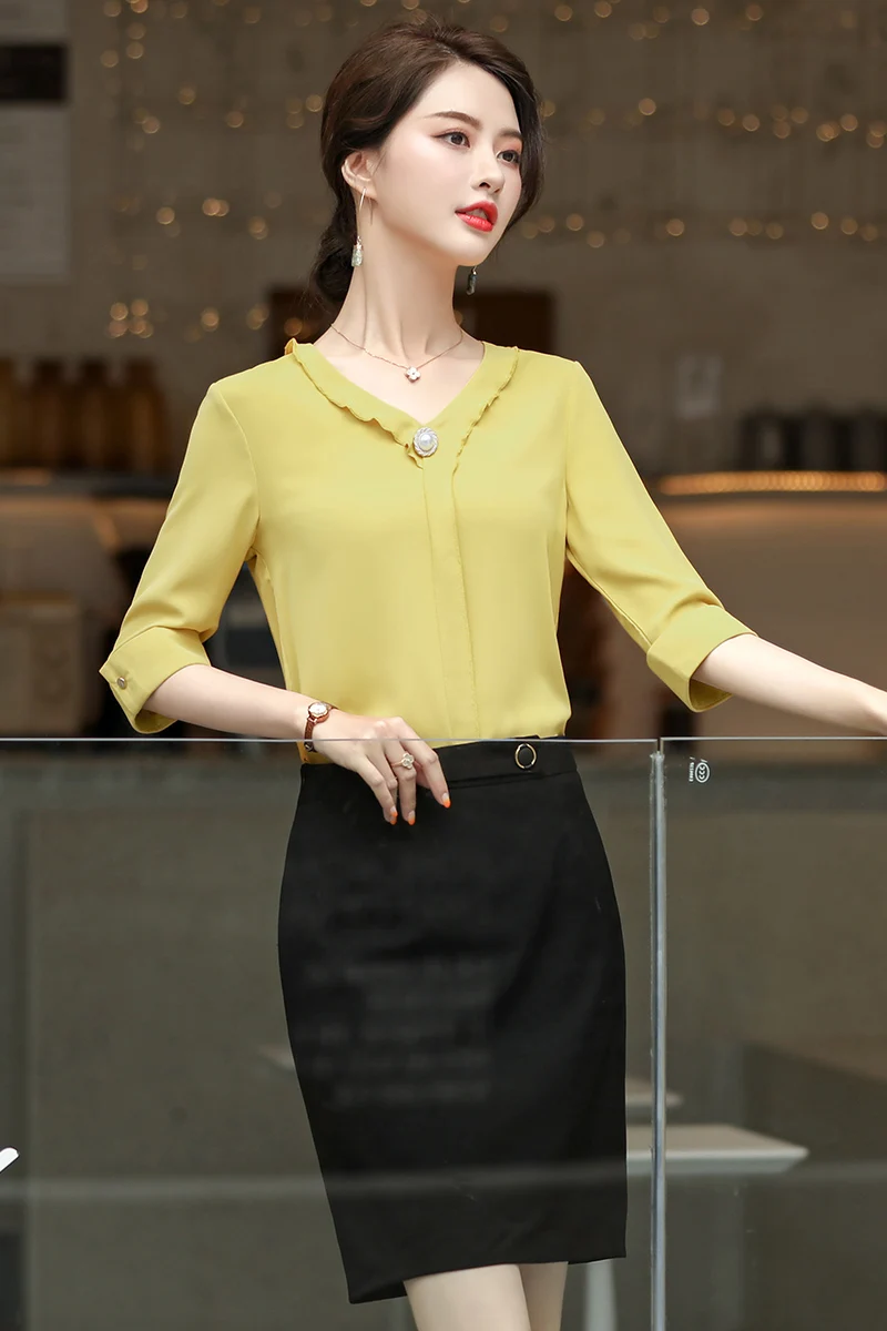 Блузка Женская Офисная с коротким рукавом рубашка и топ офисный комплект из 2