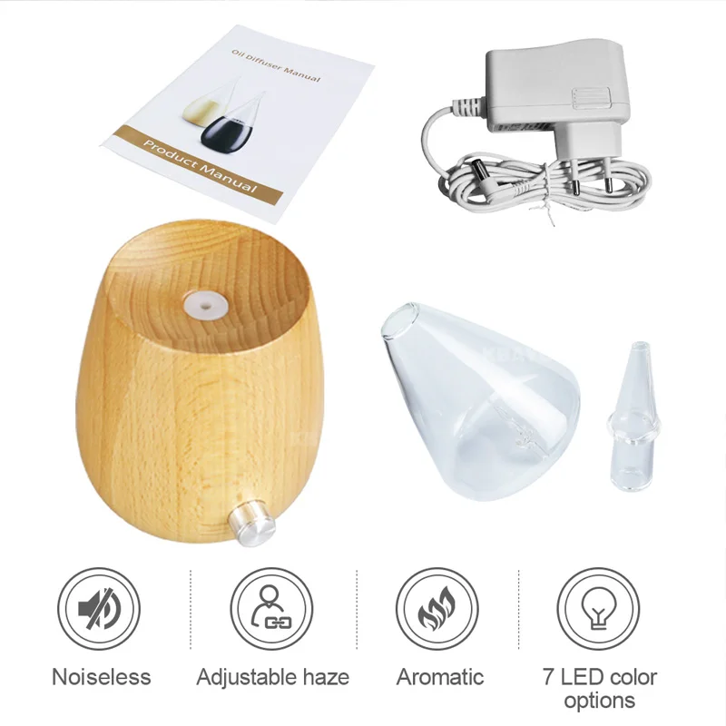 

Creative Aroma Diffuser Wooden Glass Air Humidifier Aromatherapy Air Humidifier Ultrasonic Night Colorful Lights Mist Maker