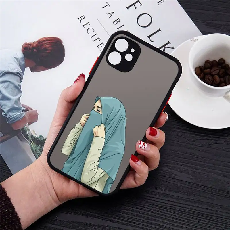 

Cute cartoon hijab muslim Girl Phone Case matte transparent For iphone 7 8 11 12 plus mini x xs xr pro max cover