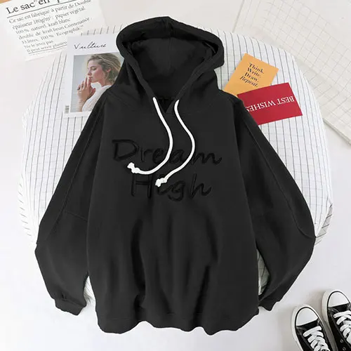 black with hood Женский бархатный толстовки с длинным рукавом TIGENA, теплый свитшот с капюшоном в корейском стиле для женщин на осень-зиму - Цвет: black with hood