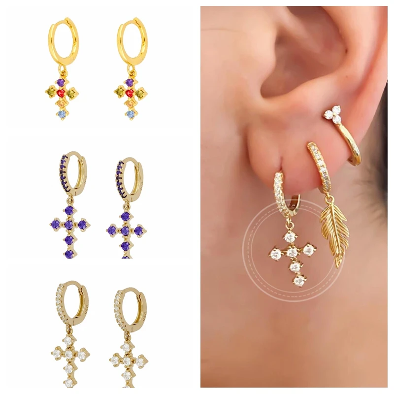 925 стерлингового серебра цвет радуги/фиолетовый/белый циркон крест кулон