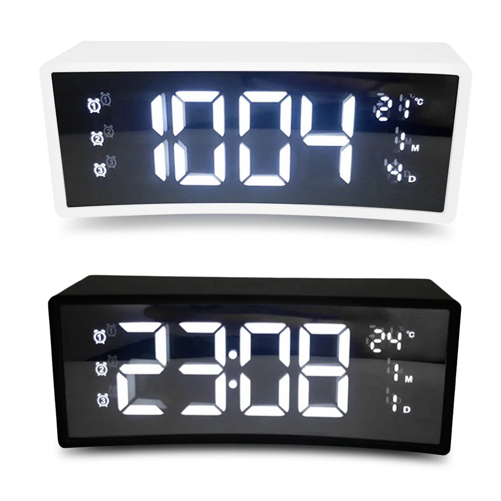 

USB Charger Alarm Clock Curved Surface Screen Floating LED Display Smart Alarm Electronic Clock Digital LED Clock