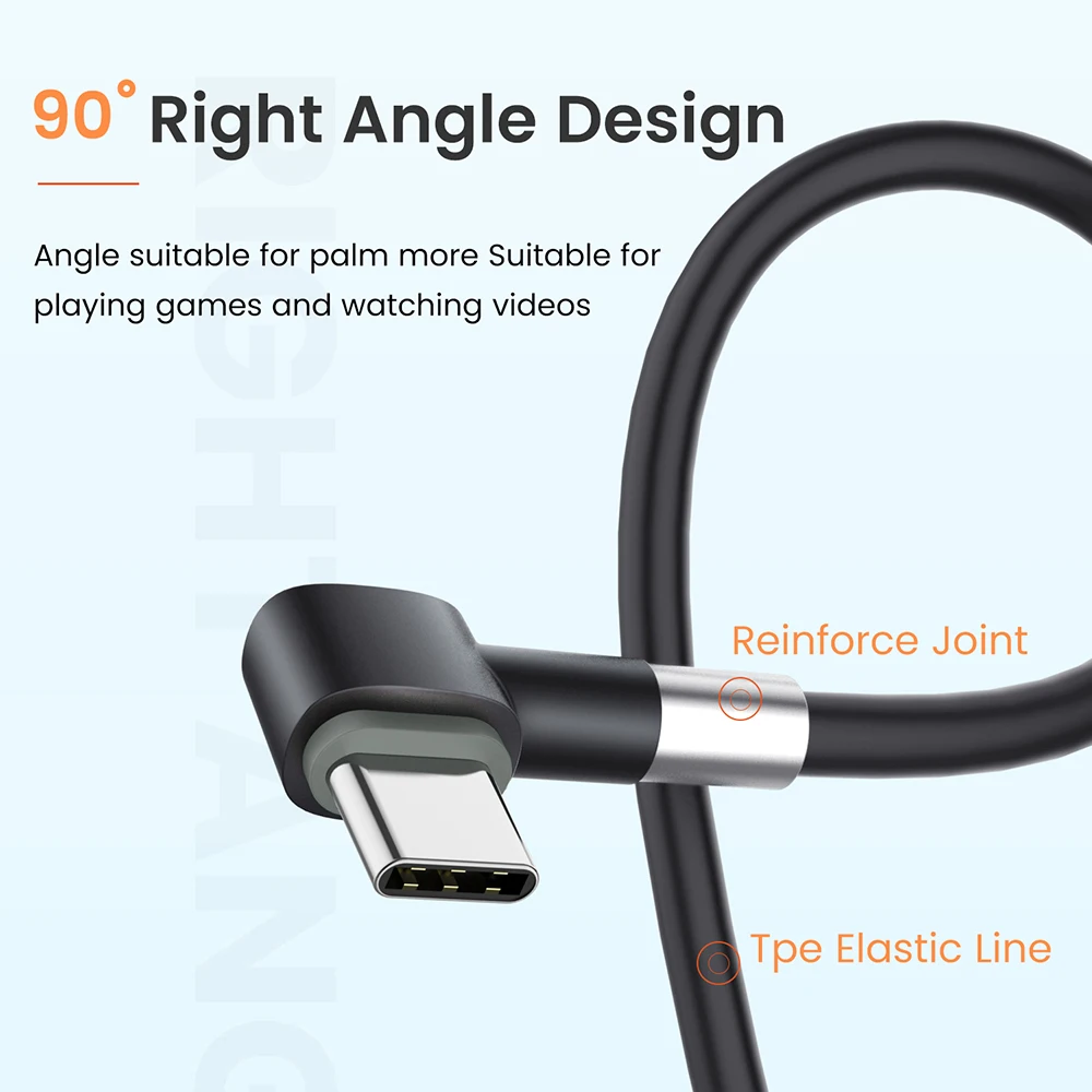 

USB Type C Fast Charging Cable Micro USB-C Mobile Game Elbow Data Cable 90 Degree Elbow Charger Data Line For Samsung HUAWi