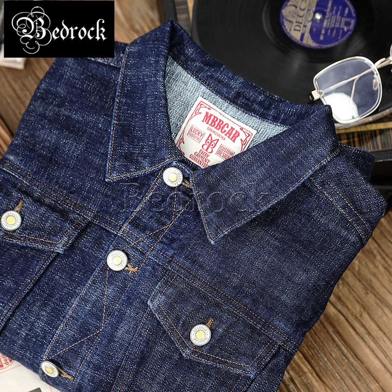 

MMC 19OZ Heavy Weight Washed Raw Denim Jacket Vintage Aramis khaki Pure Cotton Thick Bamboo Denim Jacket Men 3035