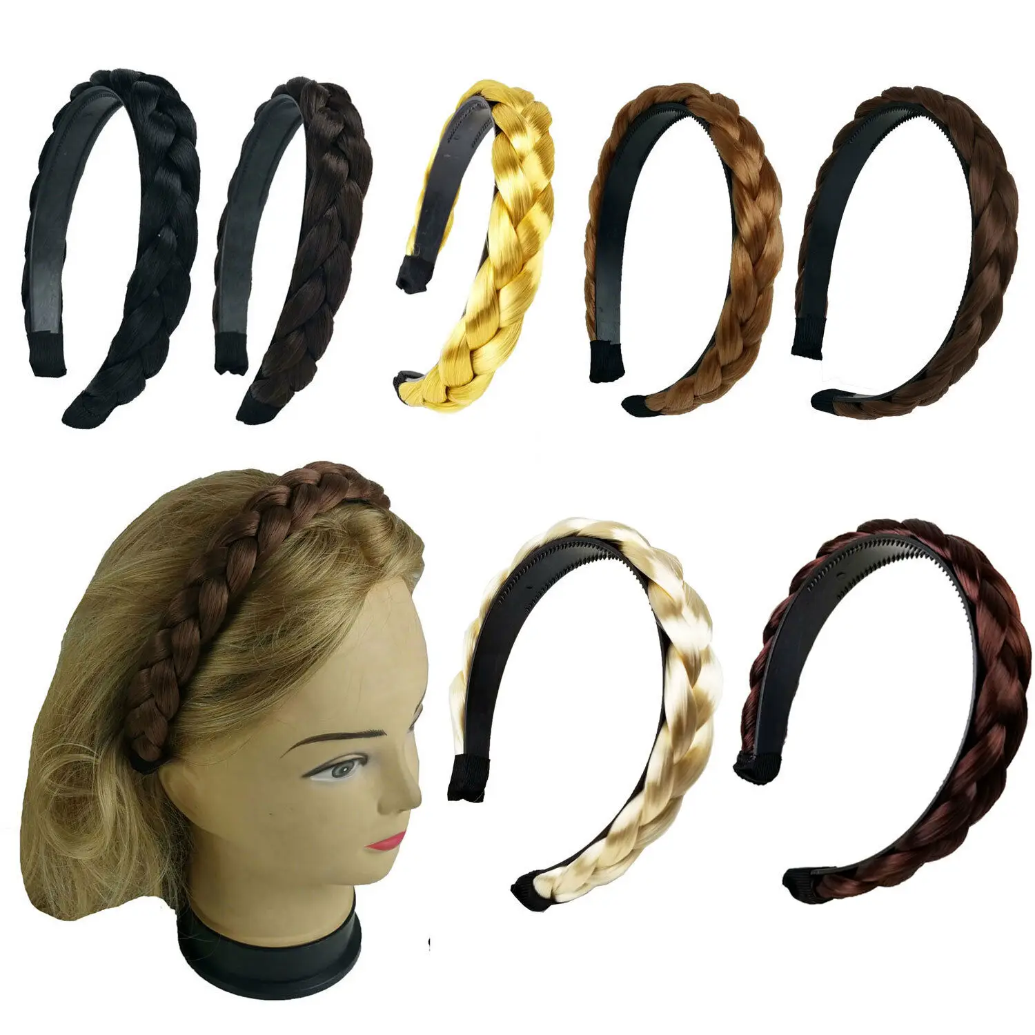 

Hair Braided Plaited Headband Synthetic Hairband for Women Girls