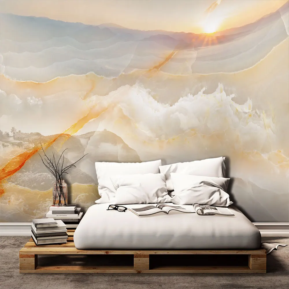 Украшение текстильные обои HD 3D мраморный пейзаж цветок рассвет фон Стена Золотой