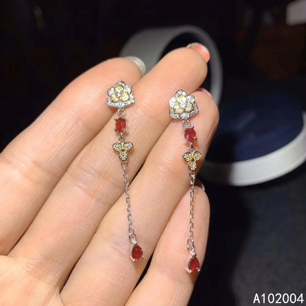 KJJEAXCMY Fine Jewelry 925 Sterling Silver Inlaid Natural Red Gemstone Ruby Female Woman Earrings Eardrop Fashion Support Test