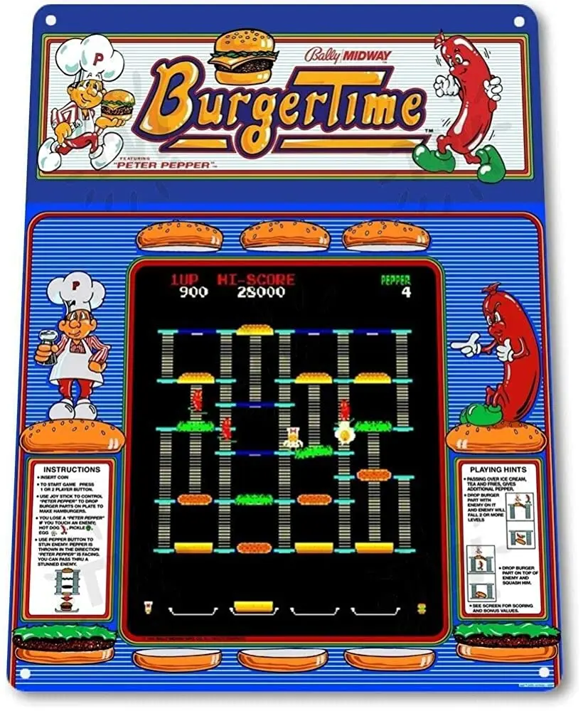 

Wenyisign Burger Time Classic Midway Arcade Marquee Game Room Wall Decor 8"X12" Tin Metal Sign