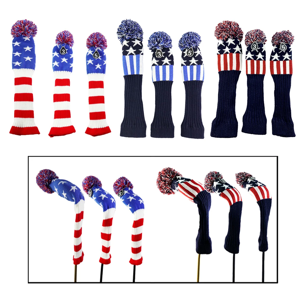 

3PCS Knitted Golf Head Covers 1-3-5 for Driver and Fairway Woods with Long Neck Vintage Sock Pom Pom Golf Club Headcovers Set