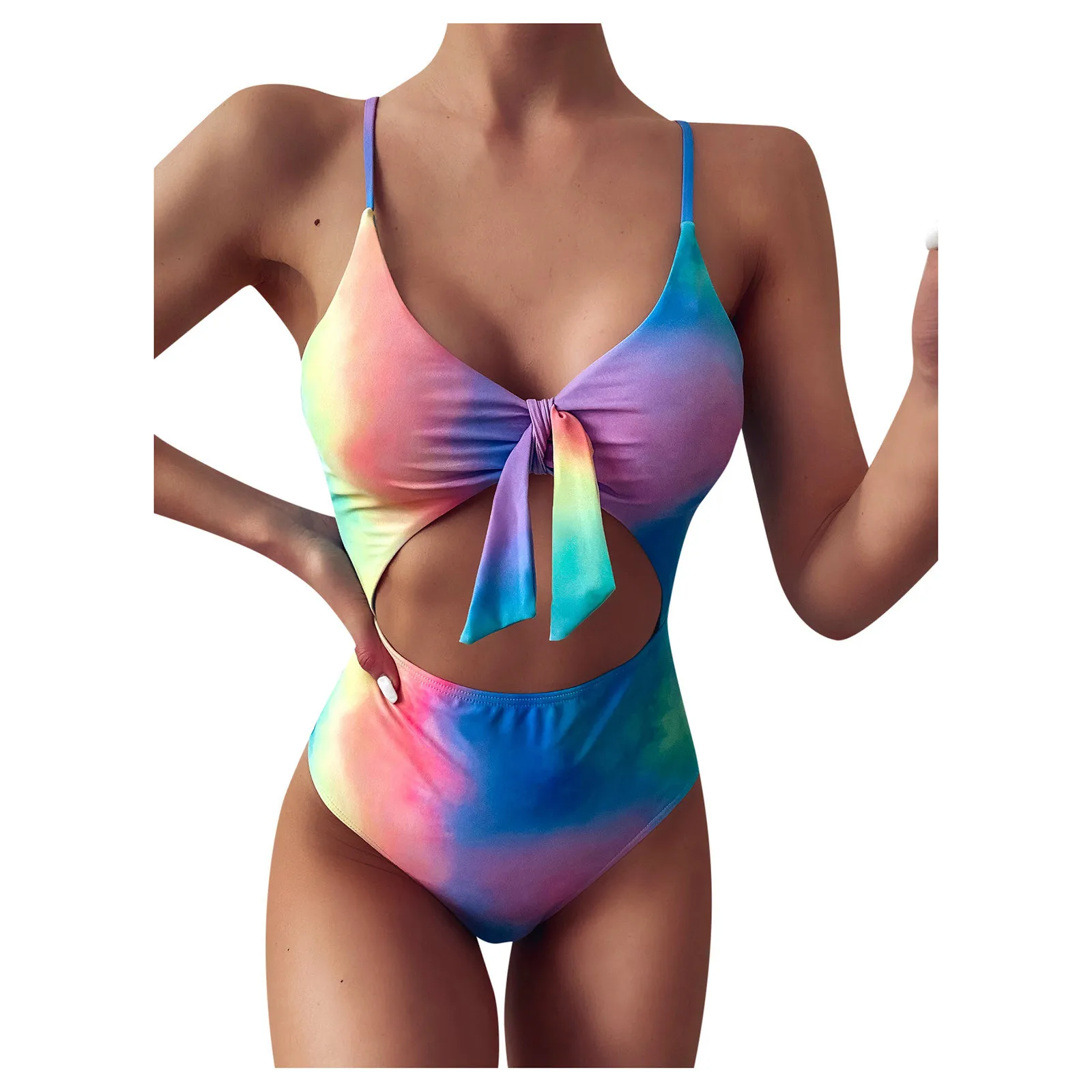 Женский сексуальный цельный купальник с завязками эффектом пуш-ап высоким