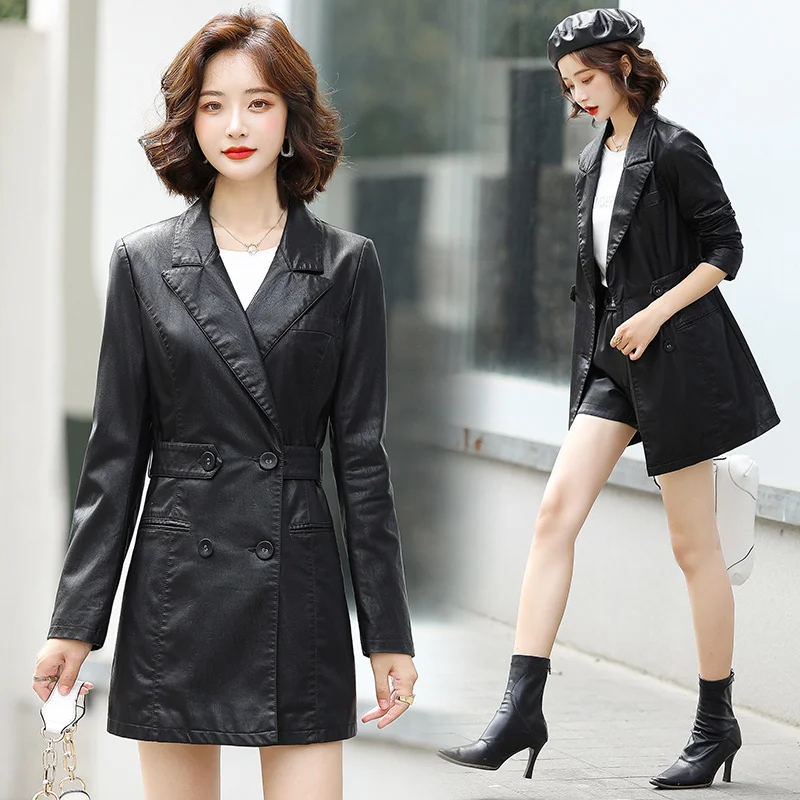 

Leather Coat Women's Small 2021 Autumn Korean Style Fashionable Casual Figure Flattering