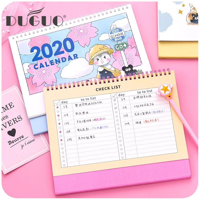 DUGUO cute stationery desk calendar 2020 creative simple small fresh desktop ornaments custom work | Канцтовары для офиса и