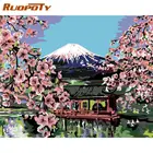 RUOPOTY 60x75 см Рамка Картина по номерам Fujiyama Набор для рисования по номерам Ландшафтная Краска на холсте для домашнего декора художественное ремесло