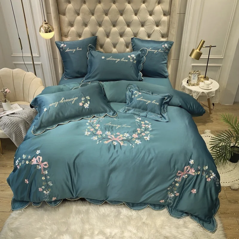 

CHIC HOME FLORAL EMBROIDERY WHITE PINK BEDDING SET SATIN LIKE SILK COTTON DUVET COVER SET BED SHEET/FITTED SHEET PILLOW SHAMS