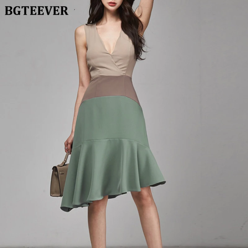 

Платье BGTEEVER женское с V-образным вырезом, элегантное приталенное асимметричное, без рукавов, с оборками, лето 2021