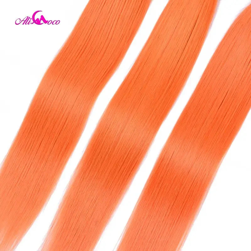 Али Коко оранжевый бразильские прямые волосы пучки с закрытием Омбре