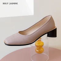 2020 summer new women square toe pumps genuine leather high heels party shoes women hot sale office work party pumps size 33 39