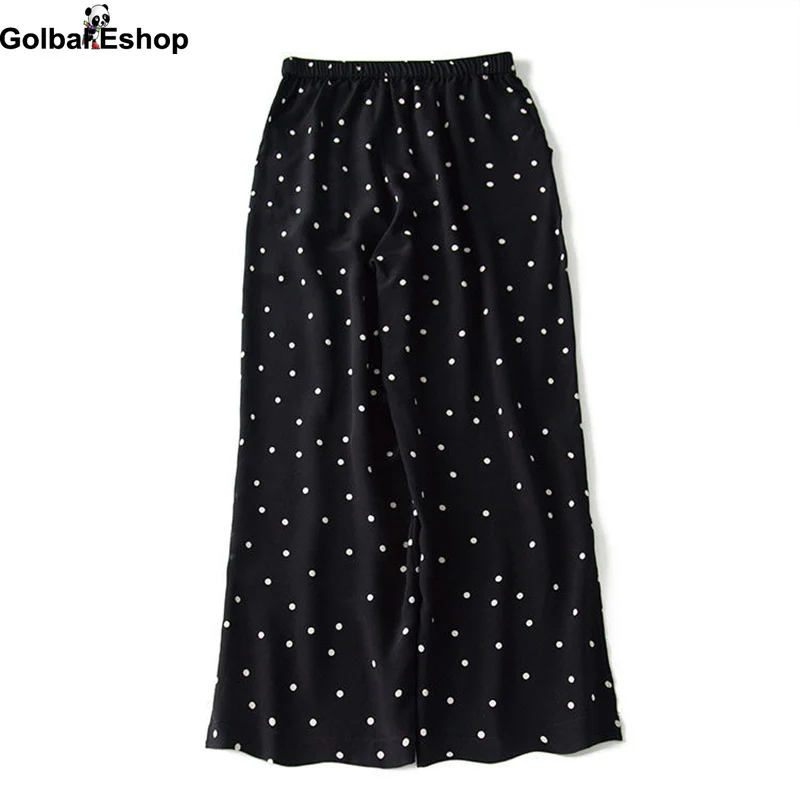 

2021 Summer Plus Size Korean Wide-leg Pants Light Top Suit Fashion Black Polka Dot Chiffon Shirt and Pants Two-piece Suit