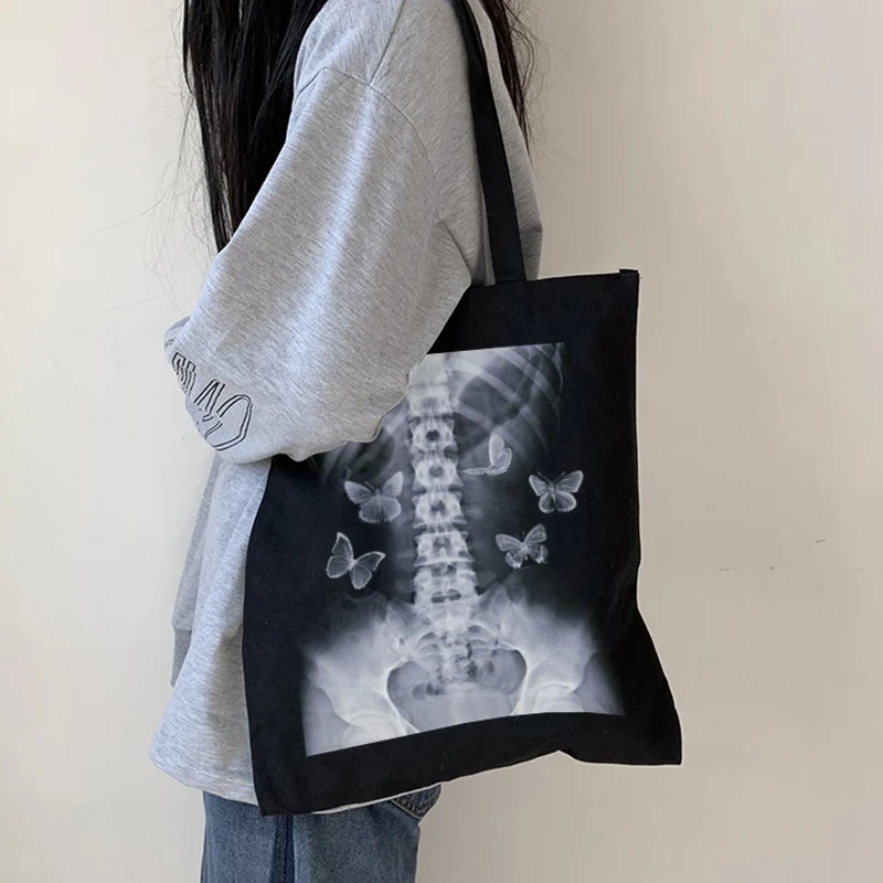 Холщовая Сумка с бабочкой черепом женская сумка Повседневная сумка-шоппер в