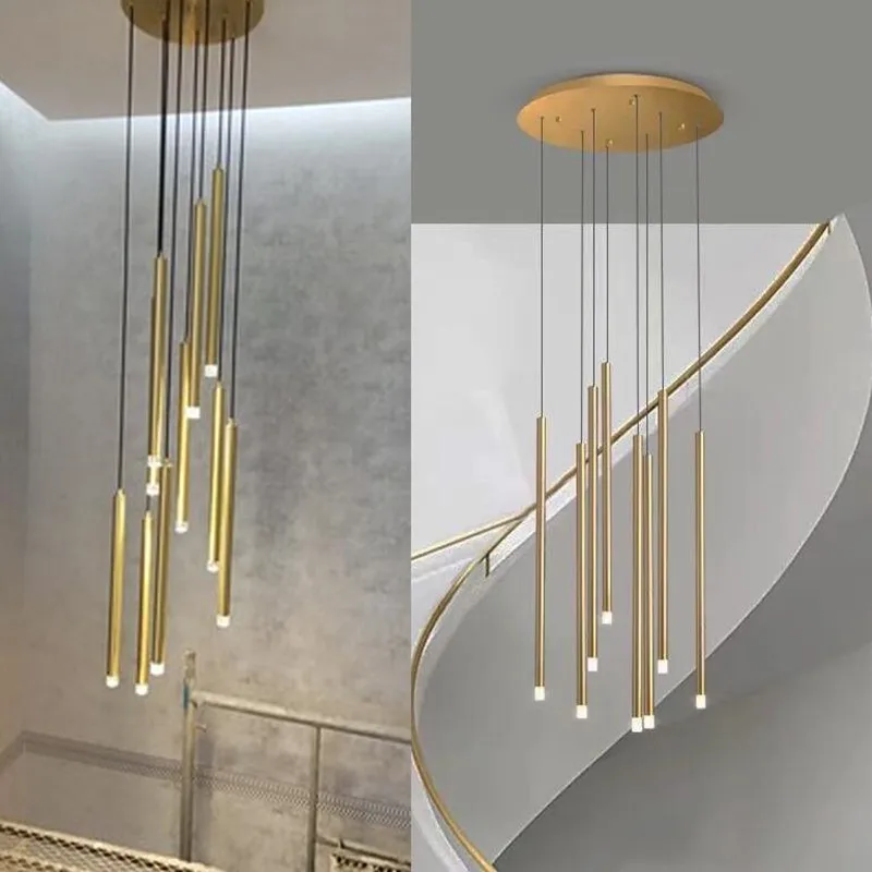 値段 ミニマリスト細身シャンデリア金属管スパイラル階段シャンデリアデュプレックス床天井ぶら下げライトダイニングルームのペンダントランプ