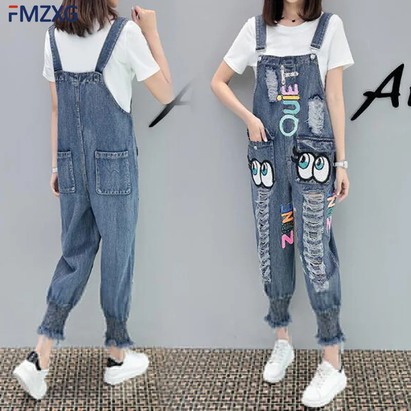 Женские джинсовые комбинезоны в стиле Харадзюку милые Корейском с блестками и